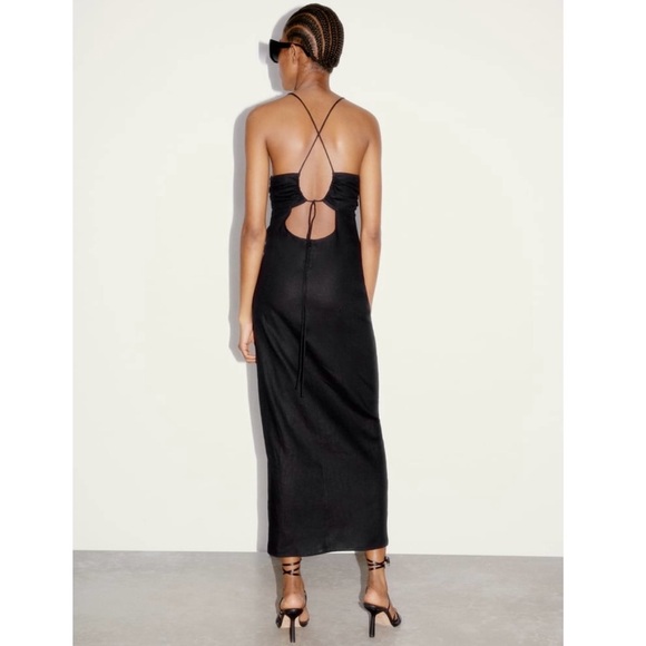 Zara Strappy Linen Blend Midi DressGreen Bead Detail - Picture 4 of 10